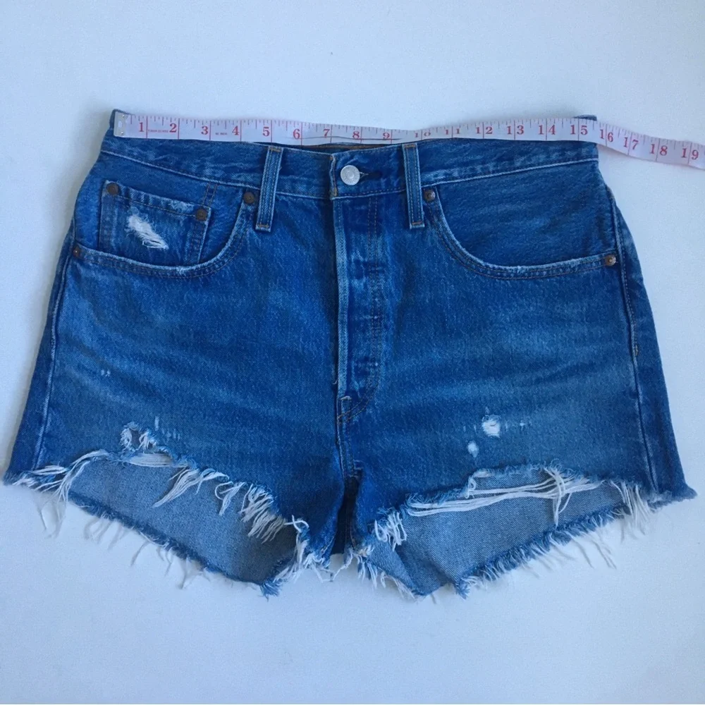 Levis Premium 501 High Rise Original Distressed Raw Hem Jean Shorts Size 30